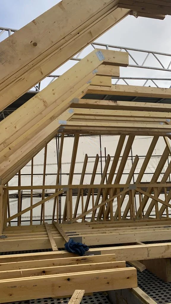 Beech Waye roof framing during construction