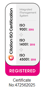 ISO 9001, ISO 14001 and ISO 45001 integrated management system badge